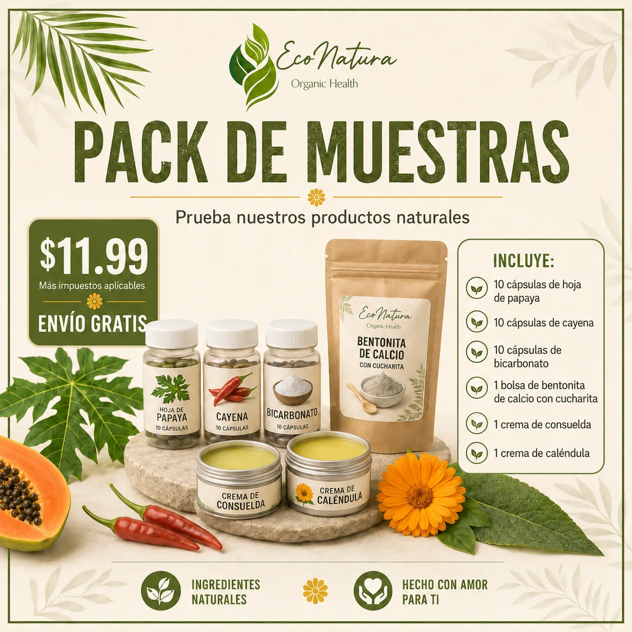 Pack de Muestras EcoNatura por $11.99 más impuestos aplicables, con envío gratis